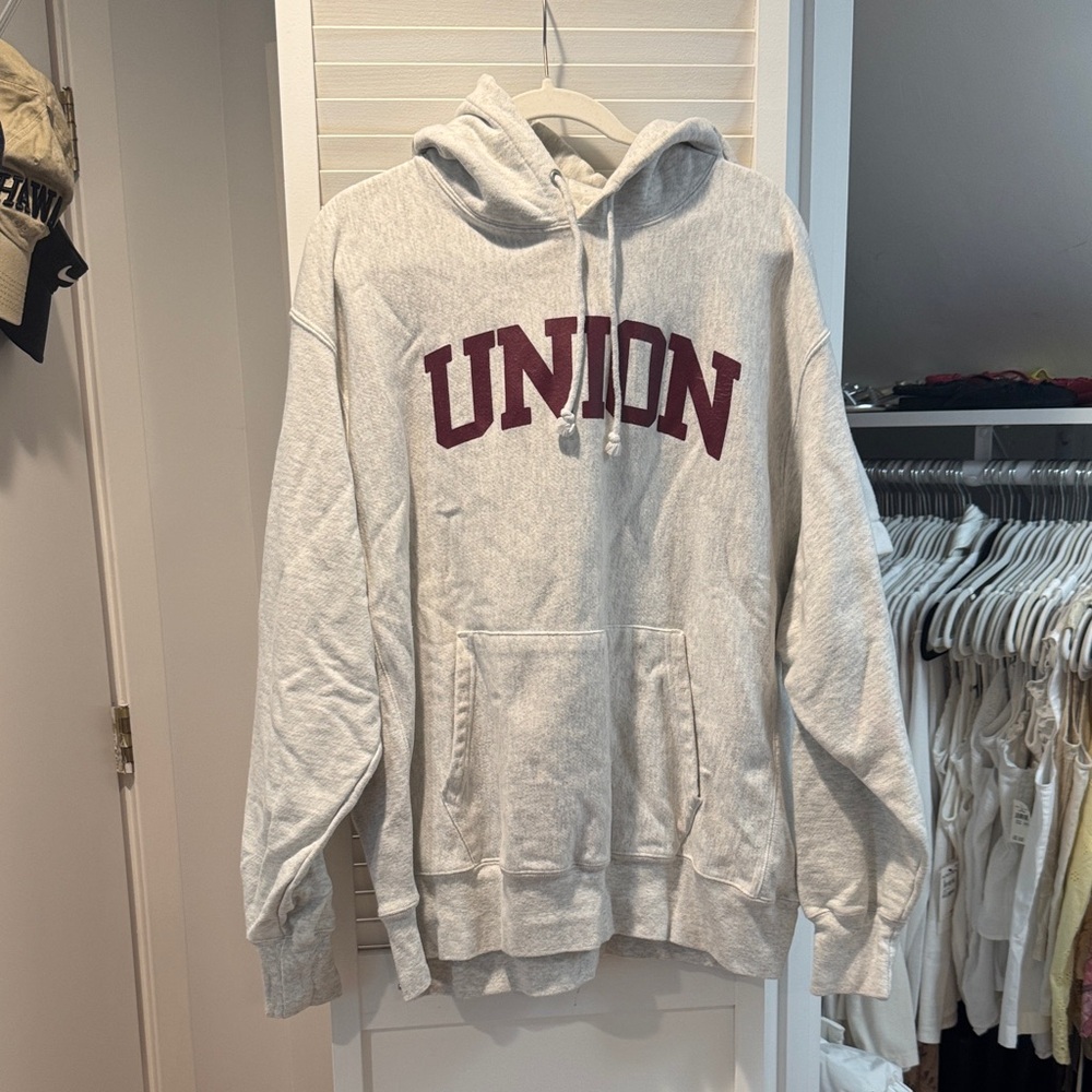 Champion Gray Hoodie with Maroon Print